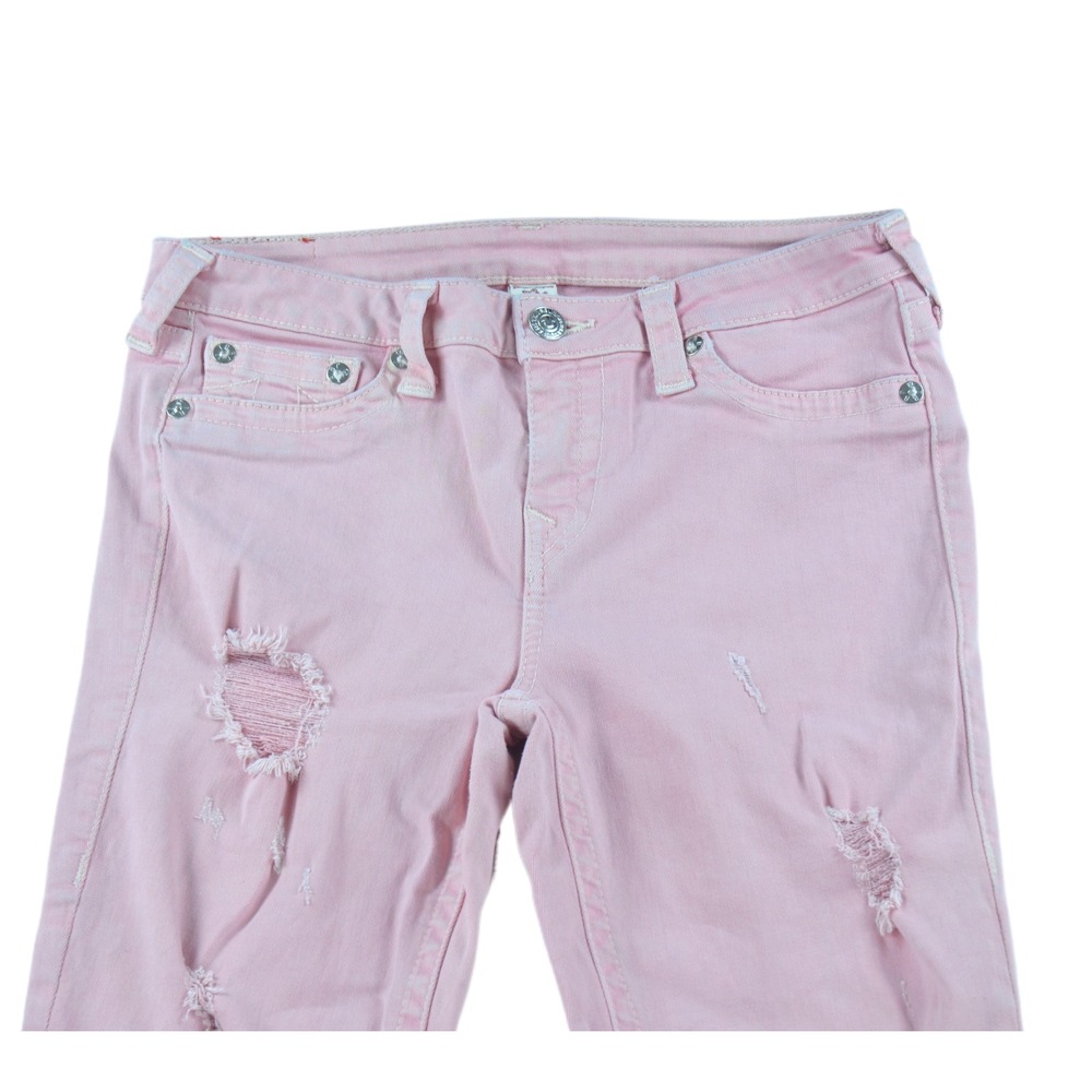 True Religion Jeans Women's 30x30 Super Skinny Pink Stretch Distressed Denim - Picture 6 of 9